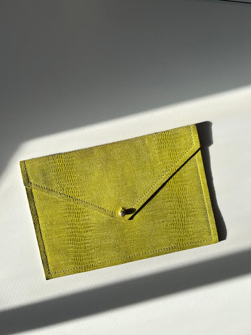 THE DAY FOR NIGHT CLUTCH —GREEN EMBOSSED LEATHER — FINAL SALE